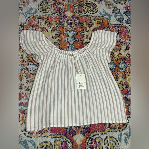 Before You | Woven Striped Off the Shoulder Top Small - Picture 3 of 6
